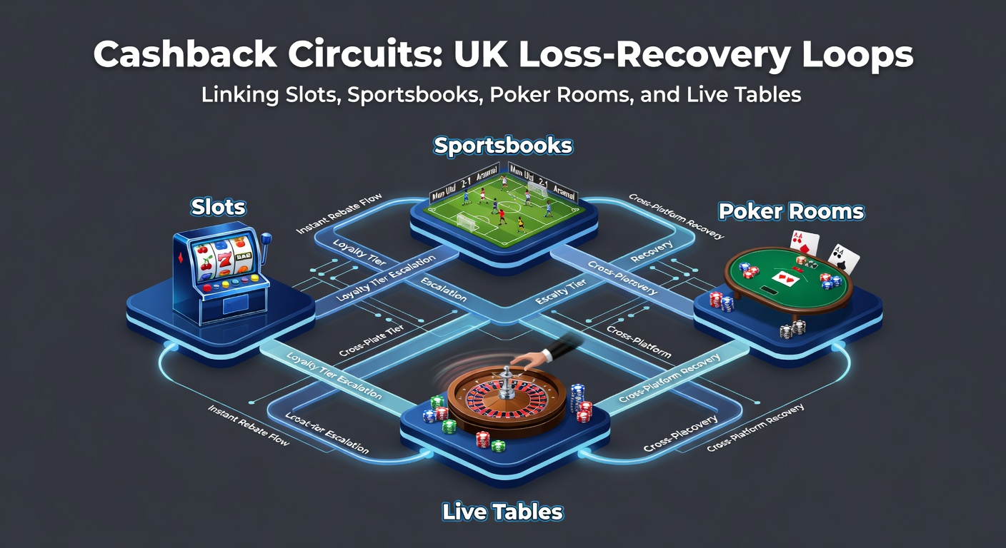 Diagram showing cashback flow from sportsbooks to poker and live tables in UK recovery loops