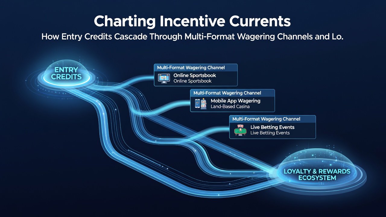 Illustration of loyalty structures where accumulated credits from various game types unlock tiered rewards and cross-platform benefits