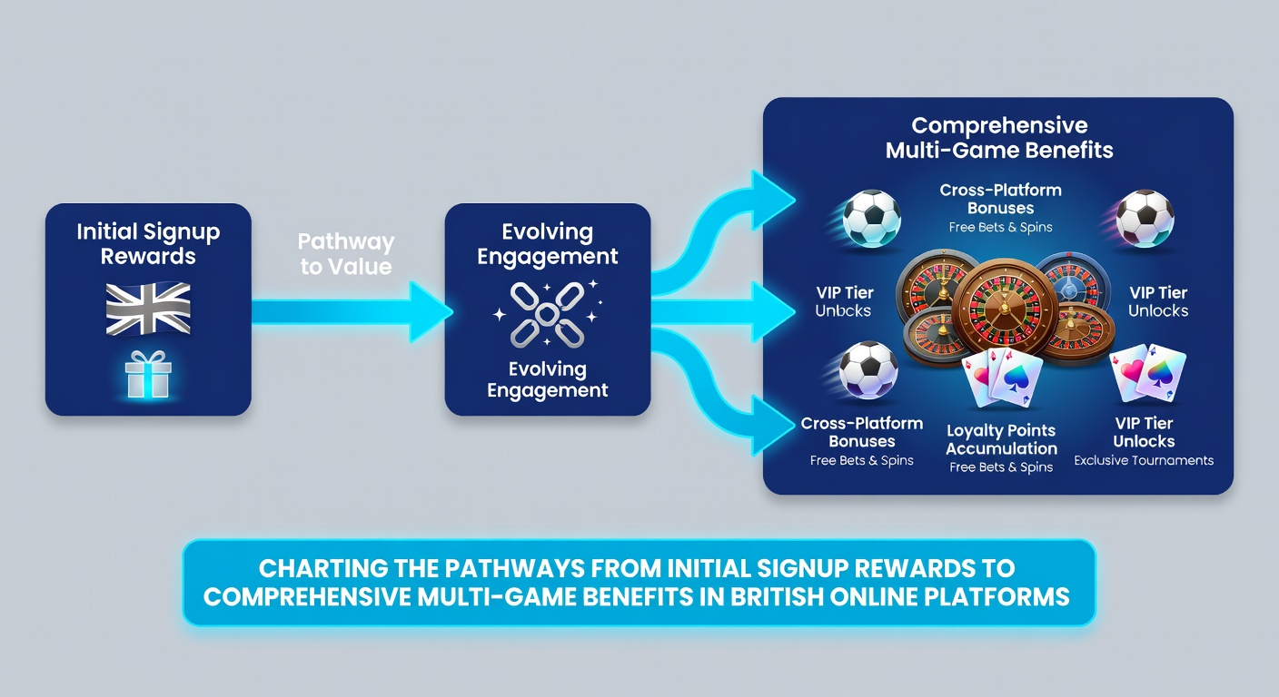 Diagram illustrating progression from signup rewards to multi-game benefits on British online platforms