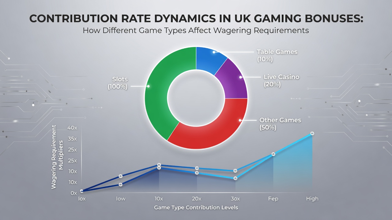 Chart comparing contribution rates for sports betting markets versus casino games with percentage bars and explanatory notes on wagering calculations