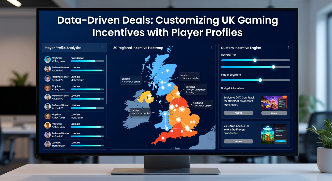 Illustration of AI algorithms customizing gaming bonuses based on player data profiles in a UK betting environment