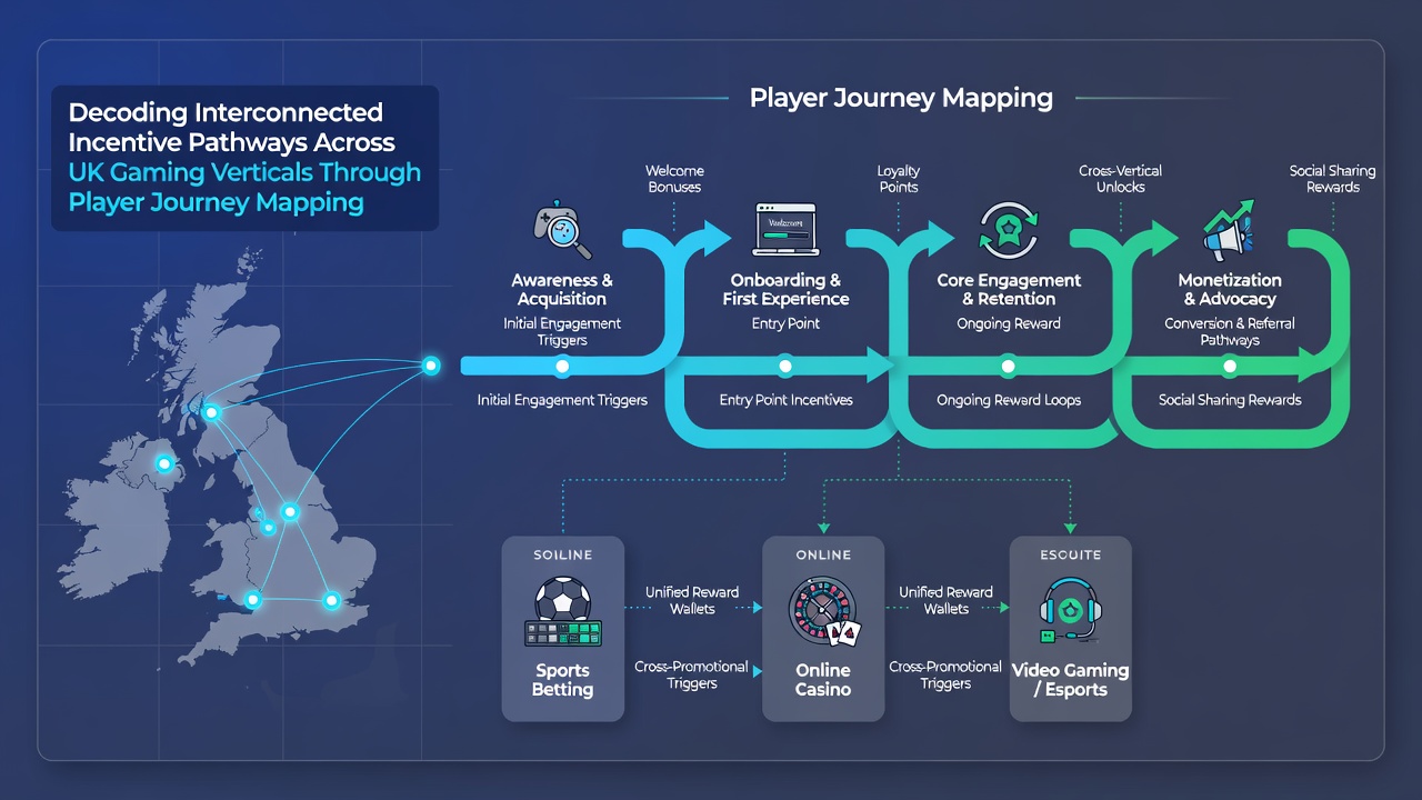 Illustration of incentive pathways connecting casino, sports, and poker verticals in UK gaming platforms
