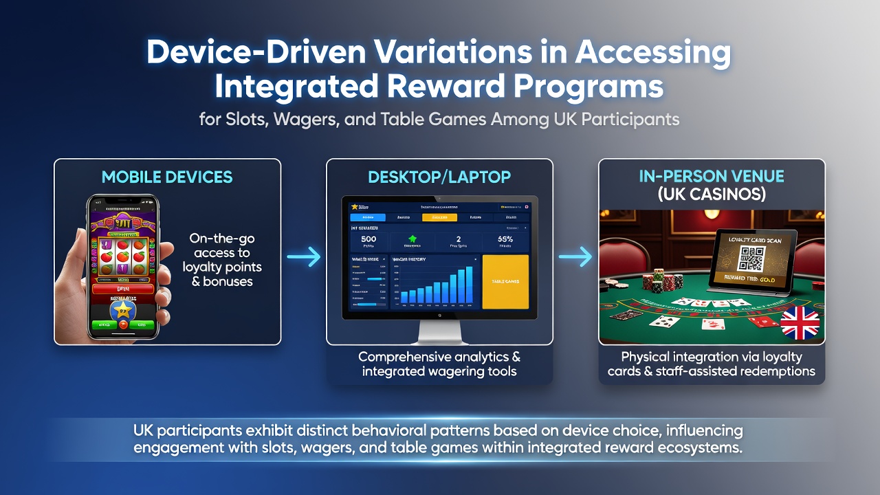 UK participants engaging with reward programs across mobile and desktop devices for slots wagers and table games