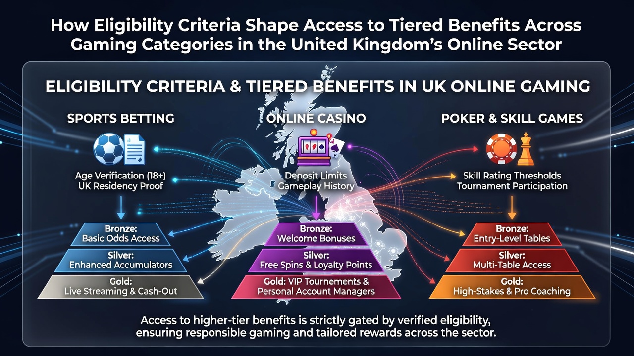 Diagram illustrating eligibility criteria and tiered benefits structure in UK online gaming platforms