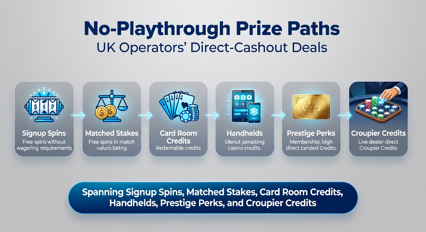 UK gaming platforms displaying no-playthrough bonus offers across slots, poker, mobile, VIP, and live dealer sections