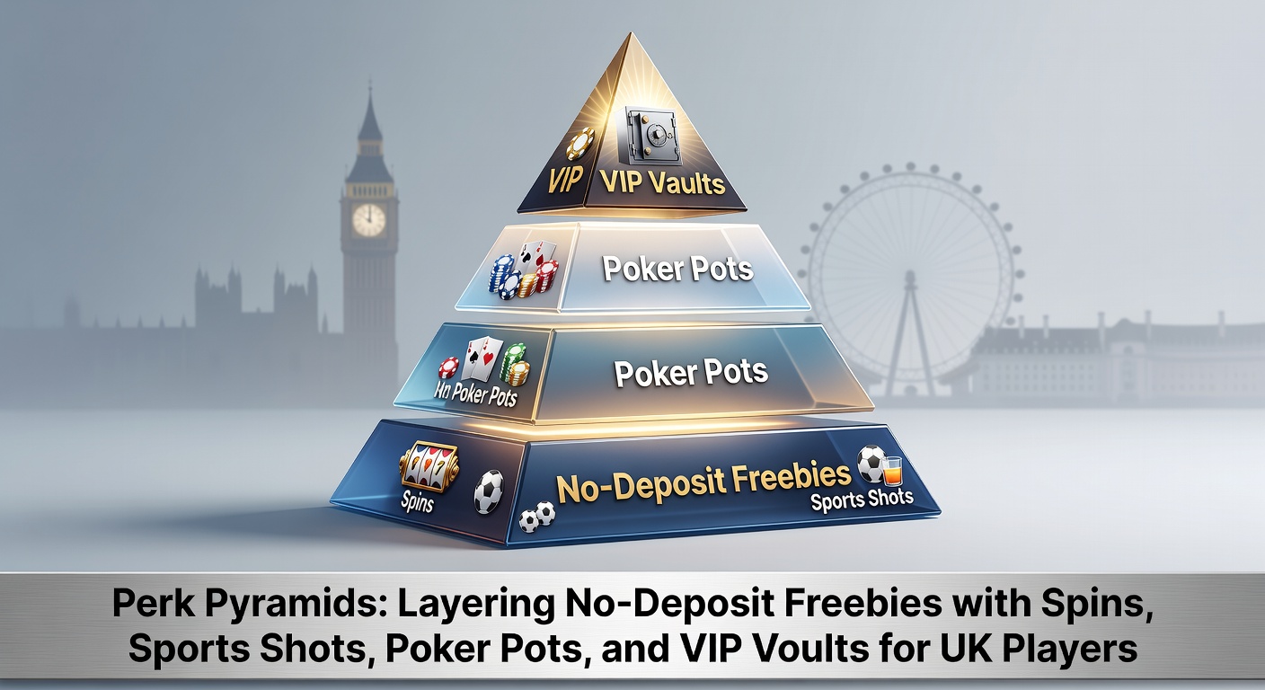 Visual representation of a perk pyramid structure, showing layered bonuses from no-deposit freebies at the base to VIP vaults at the peak for UK casino players