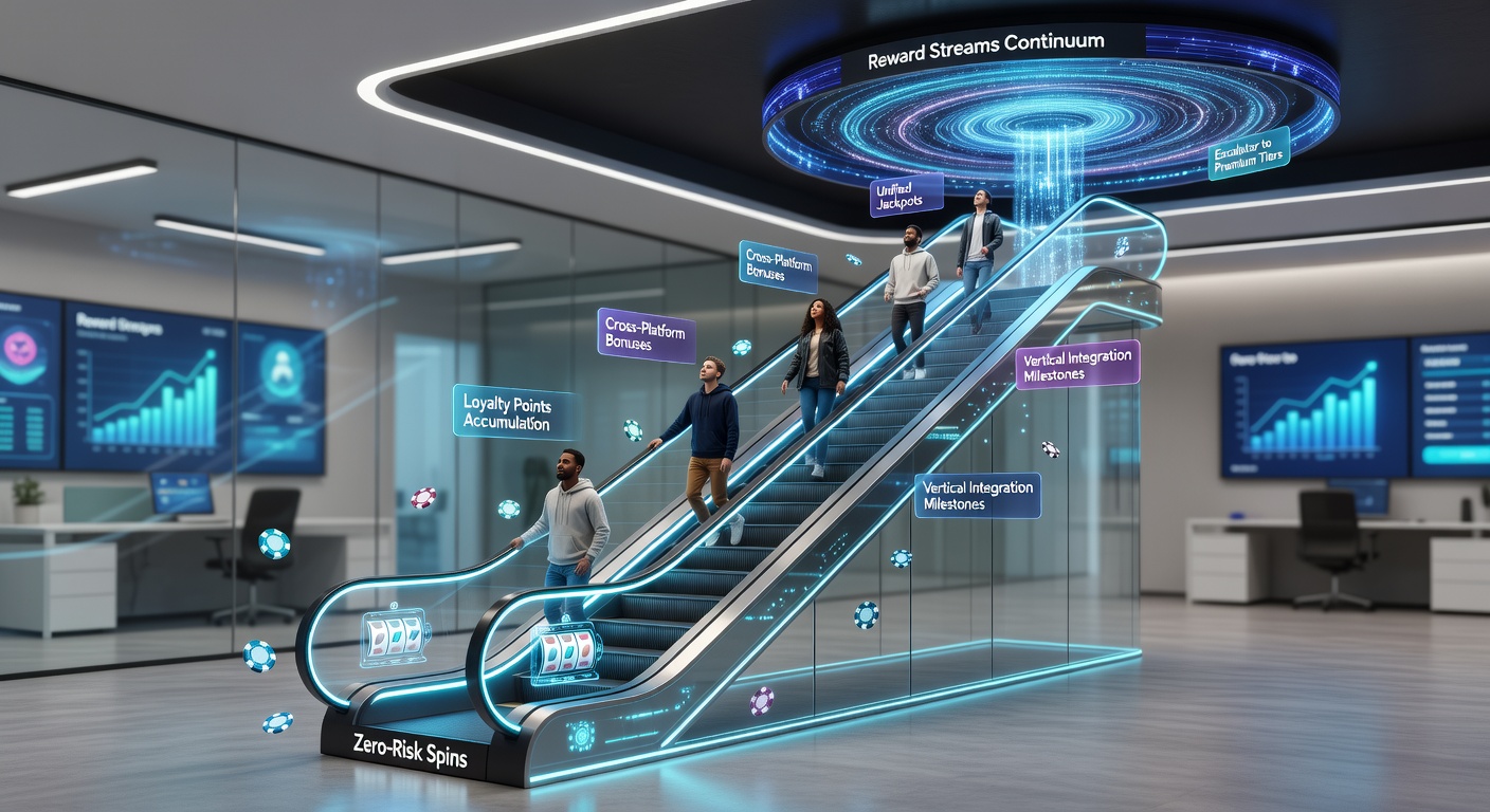 Diagram showing escalator progression from slot spins to cross-vertical rewards and accumulating elite points in UK gaming ecosystems