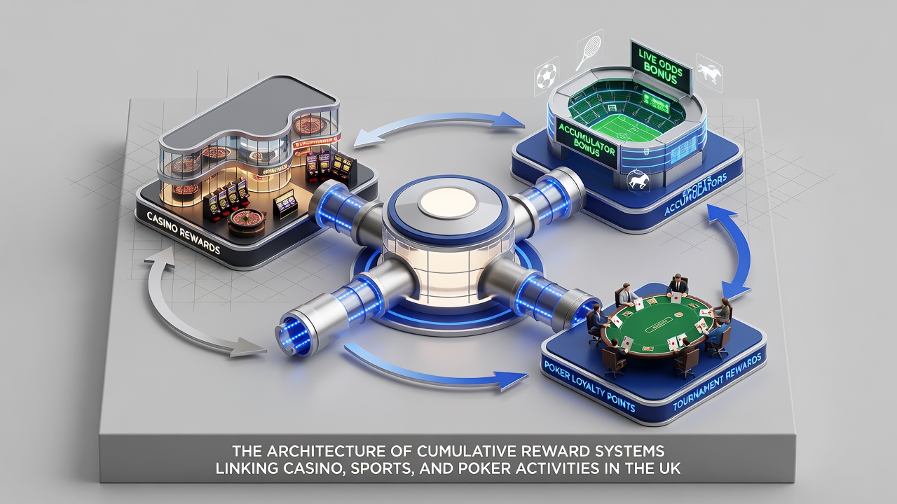 Flowchart illustrating loyalty tier progression from casino spins through sports bets to poker rewards