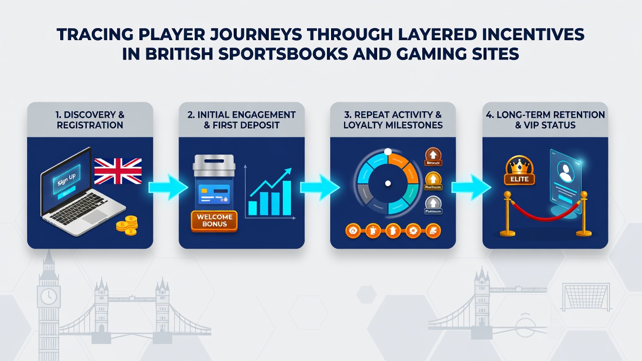 Diagram illustrating interconnected bonus layers linking sports, casino, and poker incentives for UK players